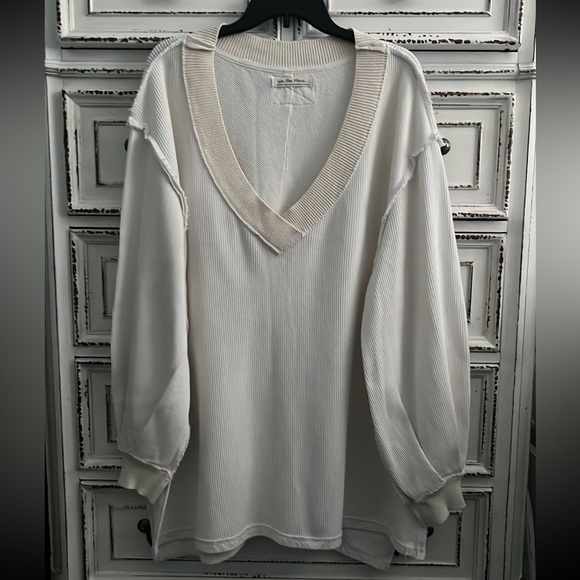 New 🤍 Free People oversized ivory waffle pullover size M - Picture 4 of 16